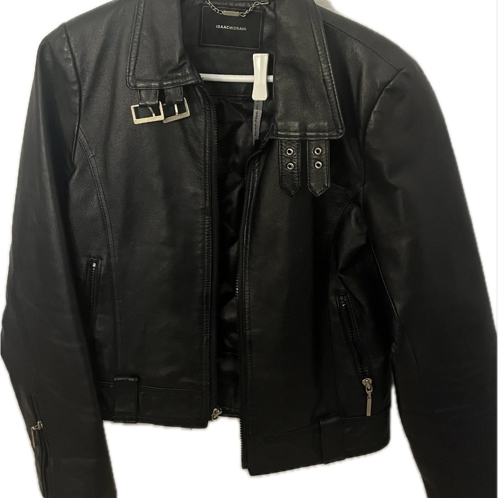 Isaac Mizrahi Black Leather Biker Jacket